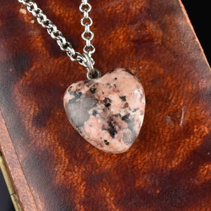 Vintage Pink Aberdeen Granite Heart Charm Necklace - Boylerpf