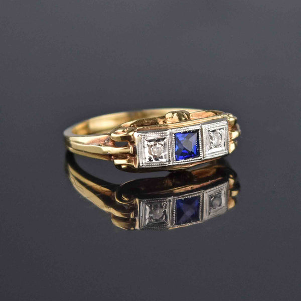 Art Deco 14K Gold Diamond Sapphire Ring - Boylerpf