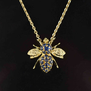 Vintage 14K Gold Sapphire BumbleBee Brooch Pendant - Boylerpf