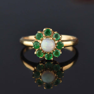 Edwardian Gold Emerald Halo Opal Ring - Boylerpf