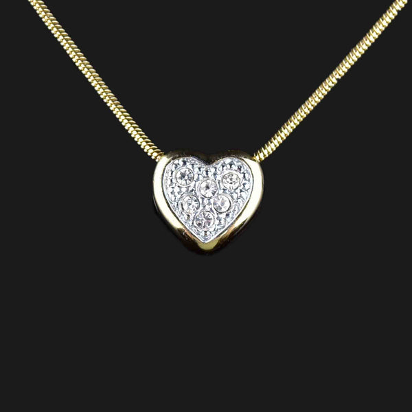 Vintage Crystal Gold Heart Slider Pendant Necklace - Boylerpf