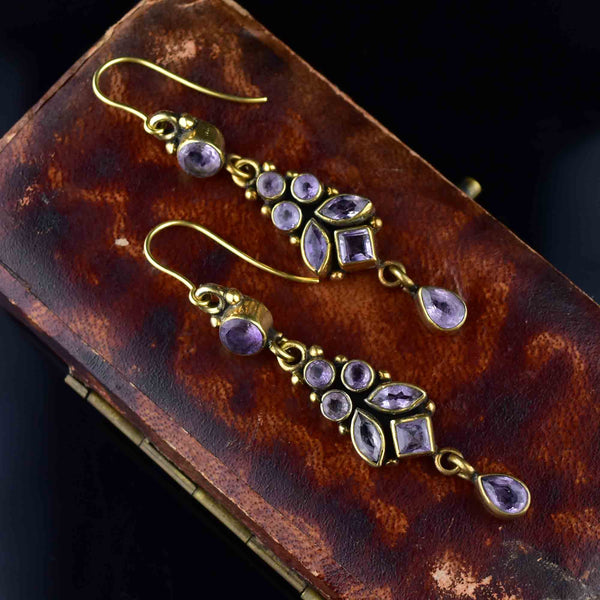 Vintage Gold Amethyst Leaf Earrings - Boylerpf