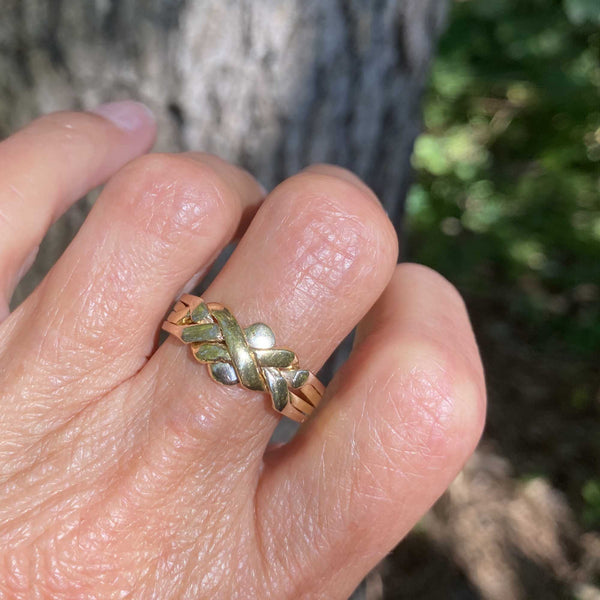 Mens Two Tone 18K Gold Puzzle Ring, Interlocking Bands – Boylerpf