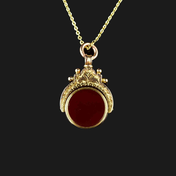 Vintage Gold Bloodstone Carnelian Spinner Watch Fob Necklace - Boylerpf