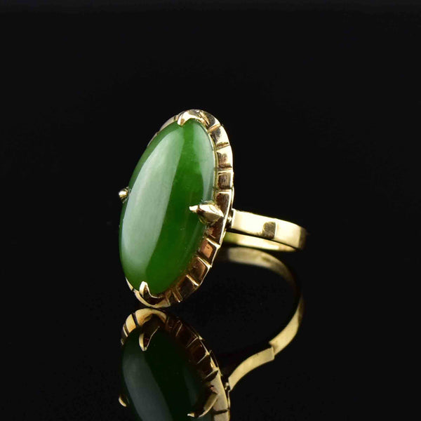 Vintage 14K Gold Jade Navette Style Ring - Boylerpf