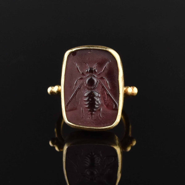 Victorian Style Venetian Glass Intaglio Insect Ring - Boylerpf