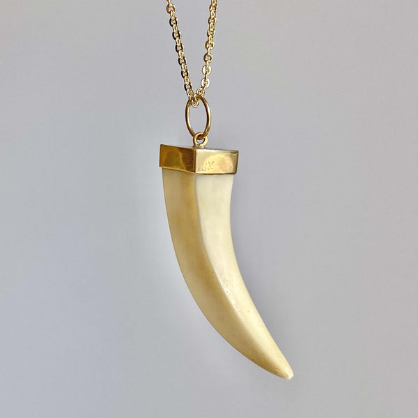 Antique 18K Gold Boars Tusk Pendant Necklace - Boylerpf