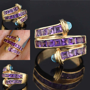 Amethyst Blue Topaz Cabochon Wrap Ring in 14K Gold - Boylerpf