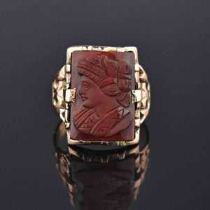 Antique Victorian Goddess Hera Tiger Eye Cameo Ring, Sz 9 - Boylerpf