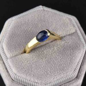 Fine 14K Gold Offset Cabochon Sapphire Ring Band - Boylerpf