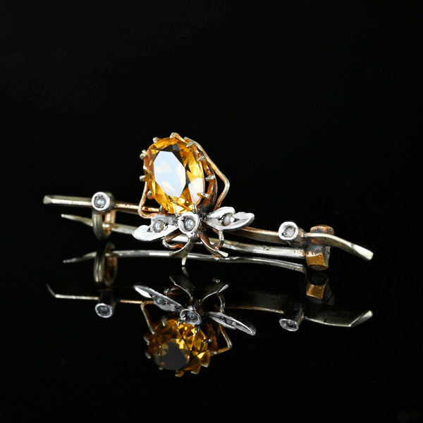 Antique Seed Pearl Citrine Insect Victorian Brooch - Boylerpf