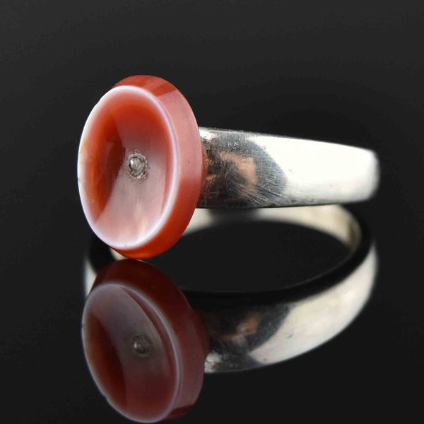 Vintage Silver Concave Carnelian Banded Agate Ring - Boylerpf