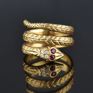 Retro 14K Gold Ruby Diamond Snake Ring - Boylerpf