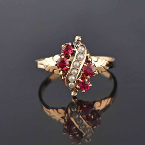 Antique Victorian Pearl and Ruby Ring in Gold, Sz 6.75 - Boylerpf