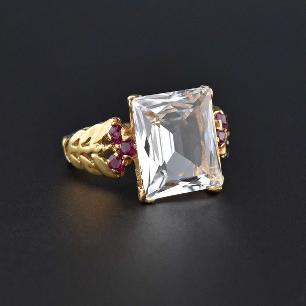 Estate Retro 14K Gold Aquamarine and Ruby Ring - Boylerpf
