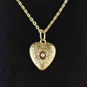 Vintage Diamond Textured Gold Heart Pendant Necklace - Boylerpf