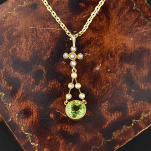 Antique Victorian 15K Gold Seed Pearl Peridot Pendant - Boylerpf