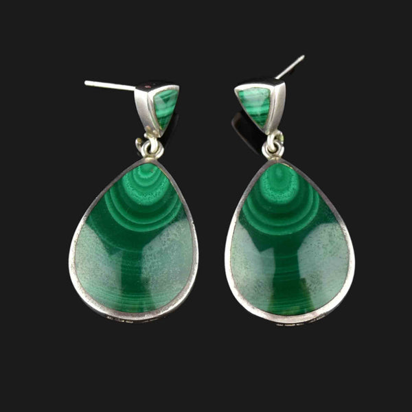 Silver Malachite Post Dangle Earrings - Boylerpf