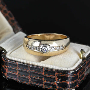 Heavy 14K Gold Wide Diamond Band Ring - Boylerpf