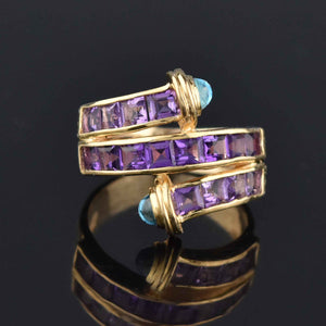 Amethyst Blue Topaz Cabochon Wrap Ring in 14K Gold - Boylerpf