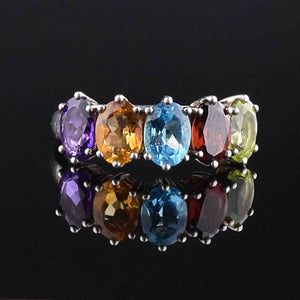 Silver Multi Gemstone Harlequin Dinner Ring, Sz 8.5 - Boylerpf