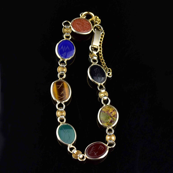 Vintage Egyptian Revival Gemstone Scarab Bracelet - Boylerpf