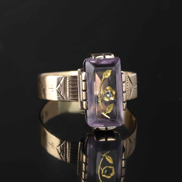 Antique Rose of Sharon Intaglio Diamond Amethyst Ring - Boylerpf