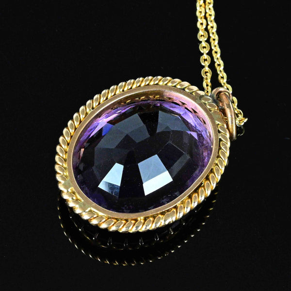 Vintage Large 20 CTW Amethyst Pendant in Gold - Boylerpf