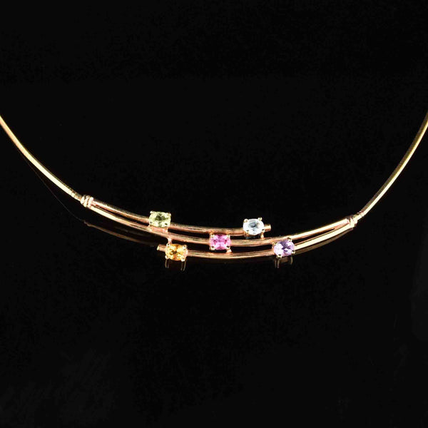 Vintage Gold Bar Multi Stone Necklace - Boylerpf