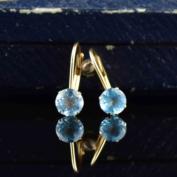 Vintage 10K Gold Blue Topaz Earrings - Boylerpf