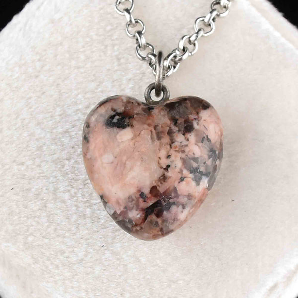 Vintage Pink Aberdeen Granite Heart Charm Necklace - Boylerpf