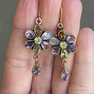 Vintage Art Deco Style Multi Stone Floral Earrings - Boylerpf