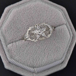 Estate 14K White Gold OES Diamond Star Ring, Sz 8.25 - Boylerpf