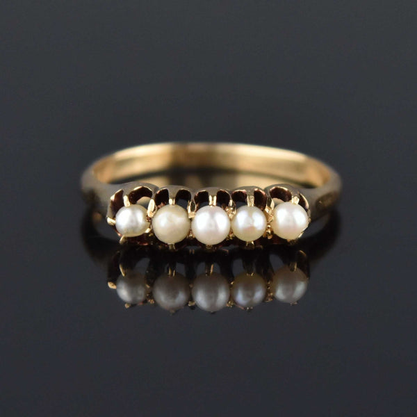 Edwardian 14K Gold Five Stone Pearl Ring - Boylerpf