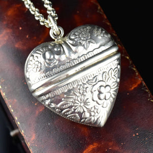 Silver Repousse Sweetheart Heart Locket Pendant Necklace - Boylerpf