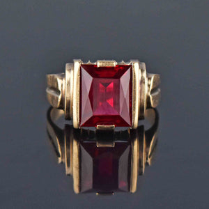 Vintage Mens Art Deco Gold Ruby Signet Ring, Sz 12 - Boylerpf