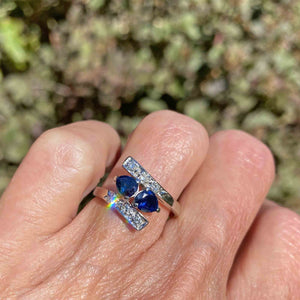 VIntage Sapphire Diamond 14K Gold Bypass Ring - Boylerpf