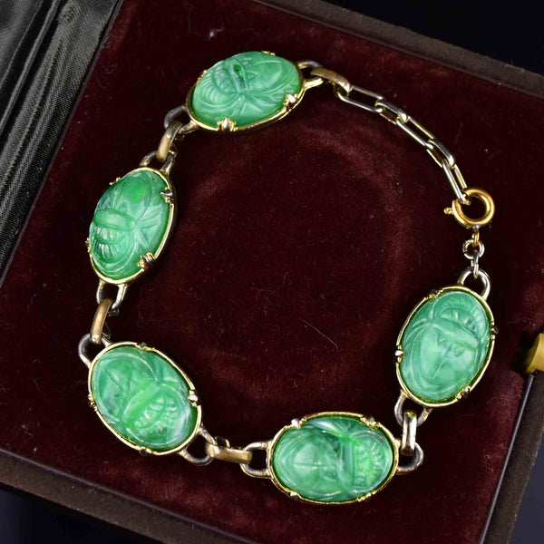 Vintage Green Scarab Gold Fill Bracelet - Boylerpf