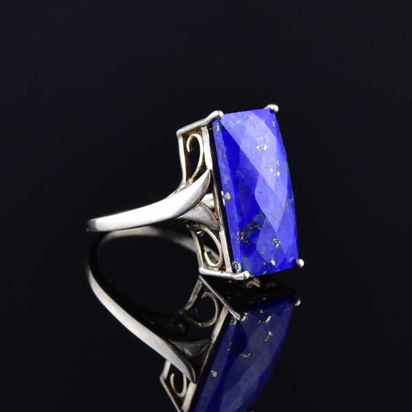 Silver Faceted Lapis Lazuli Statement Ring, SZ 8.5 - Boylerpf