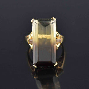 Huge 14K Gold 15 CTW Graduated Quartz Ring, Yellow to Brown - Boylerpf