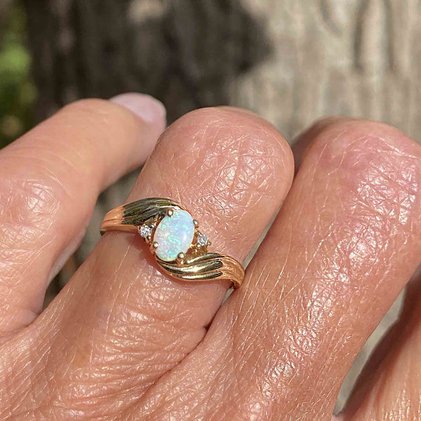 Vintage Gold Diamond Opal Ring, Bypass Style - Boylerpf