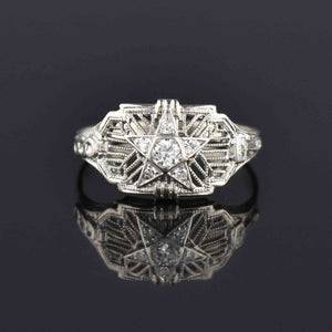 Estate 14K White Gold OES Diamond Star Ring, Sz 8.25 - Boylerpf