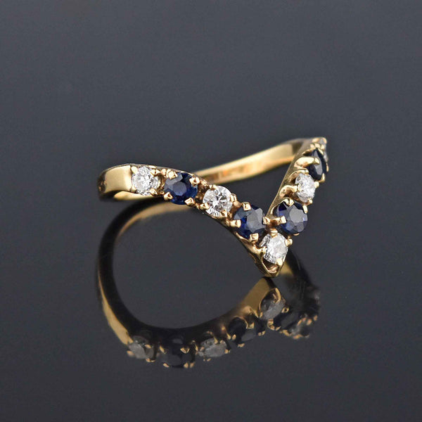 Vintage 14K Gold Sapphire Diamond Chevron Ring - Boylerpf