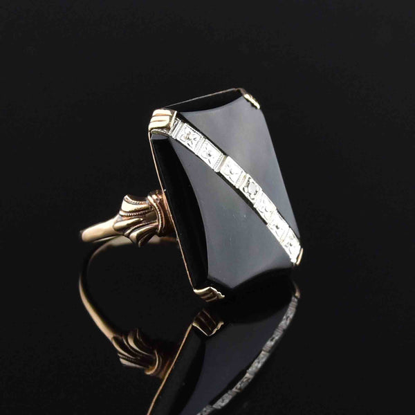 Vintage 10K Gold Diamond Black Onyx Ring - Boylerpf