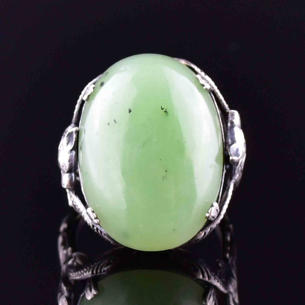 Vintage Carved Silver Dragon Jade Statement Ring - Boylerpf