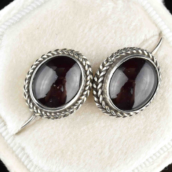 Vintage Amethyst Cabochon Silver Rope Earrings - Boylerpf