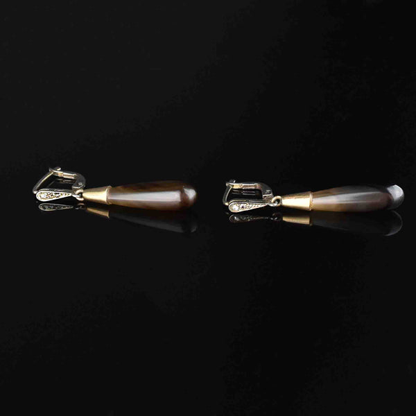 18K Gold Diamond Banded Agate Drop Earrings - Boylerpf