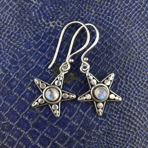 Vintage Sterling Silver Moonstone Star Earrings - Boylerpf
