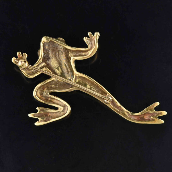 Large 14K Gold Green Enamel Diamond Frog Brooch - Boylerpf