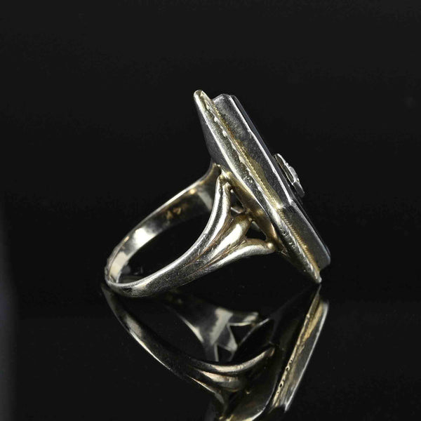 Antique Art Deco 14k White Gold Onyx and Diamond Ring